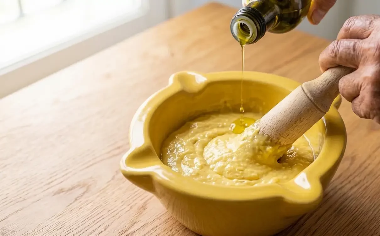 Aioli selber machen im Mörser – traditionelle spanische Knoblauchpaste