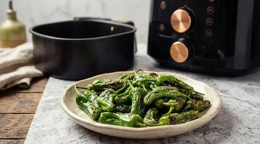 Bratpaprika Airfryer – Pimientos de Padrón aus der Heißluftfritteuse mit grobem Meersalz