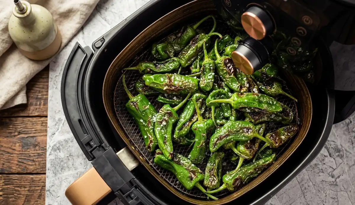 Bratpaprika Airfryer – Pimientos de Padrón aus der Heißluftfritteuse mit grobem Meersalz