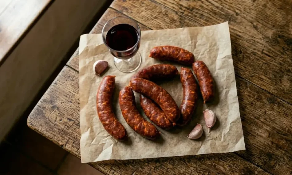 Zutaten für Chorizo Tapas Rezept – frischer Chorizo, Rotwein und Knoblauch