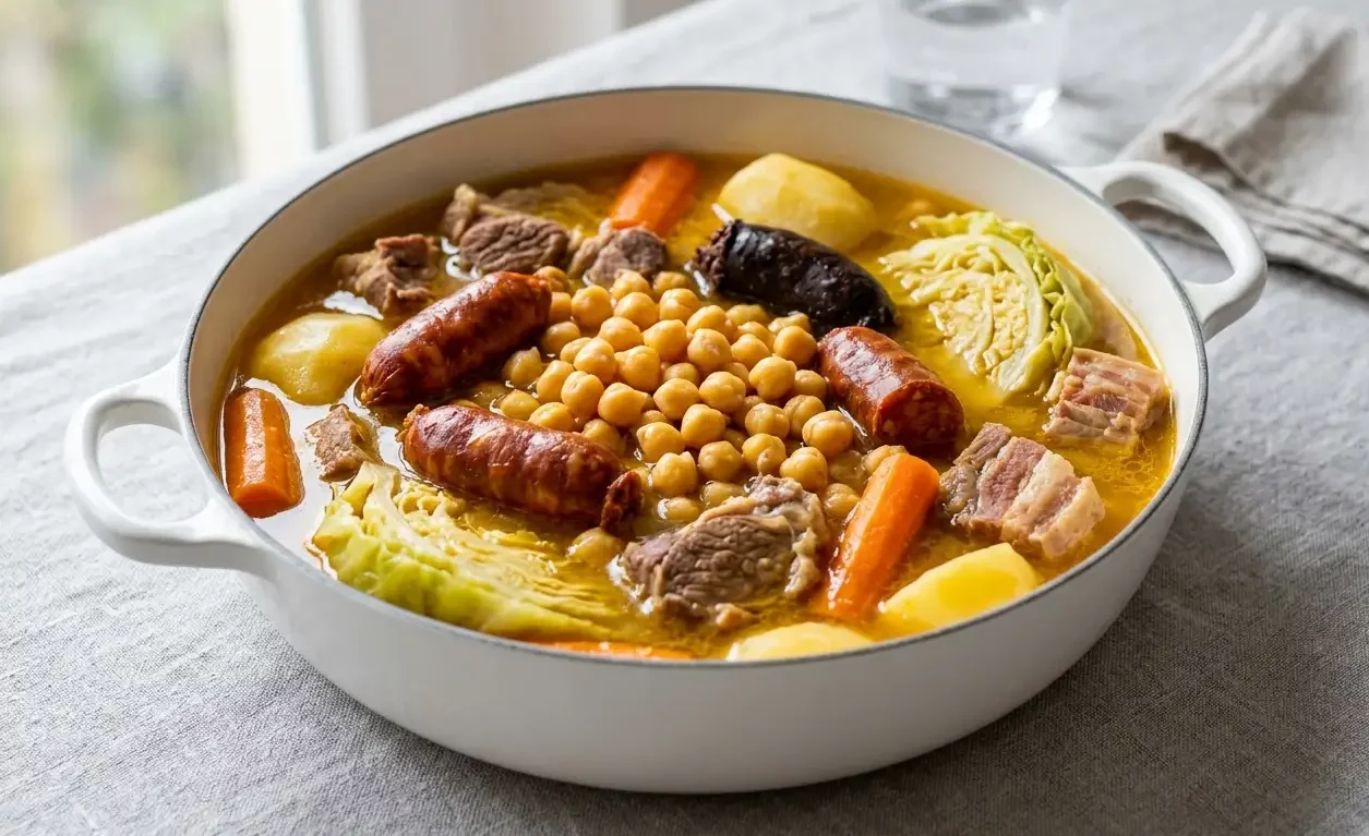 Spanischer Eintopf – Cocido Madrileño mit Kichererbsen, Chorizo und Gemüse