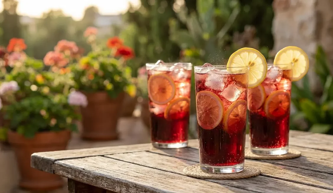 Tinto de Verano auf einer spanischen Terrasse – spanisches Sommergetränk im Sommer